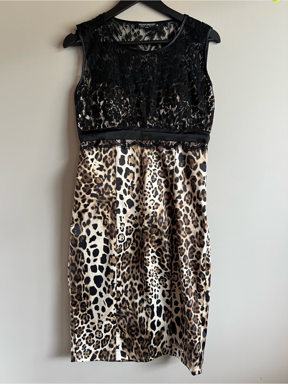 Rinascimento Leopard Print Lace Overlay Sheath Dress Size M Cocktail Party